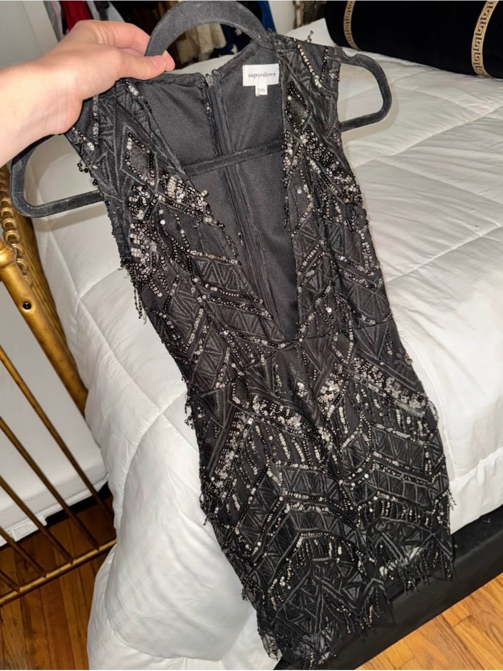 superdown Black Beaded Mini Dress